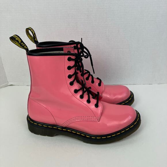 Dr Martens Wmns Sz 9 1460W Bubblegum Pink Patent Lether 8-eye Lace-up Boots - Picture 11 of 16
